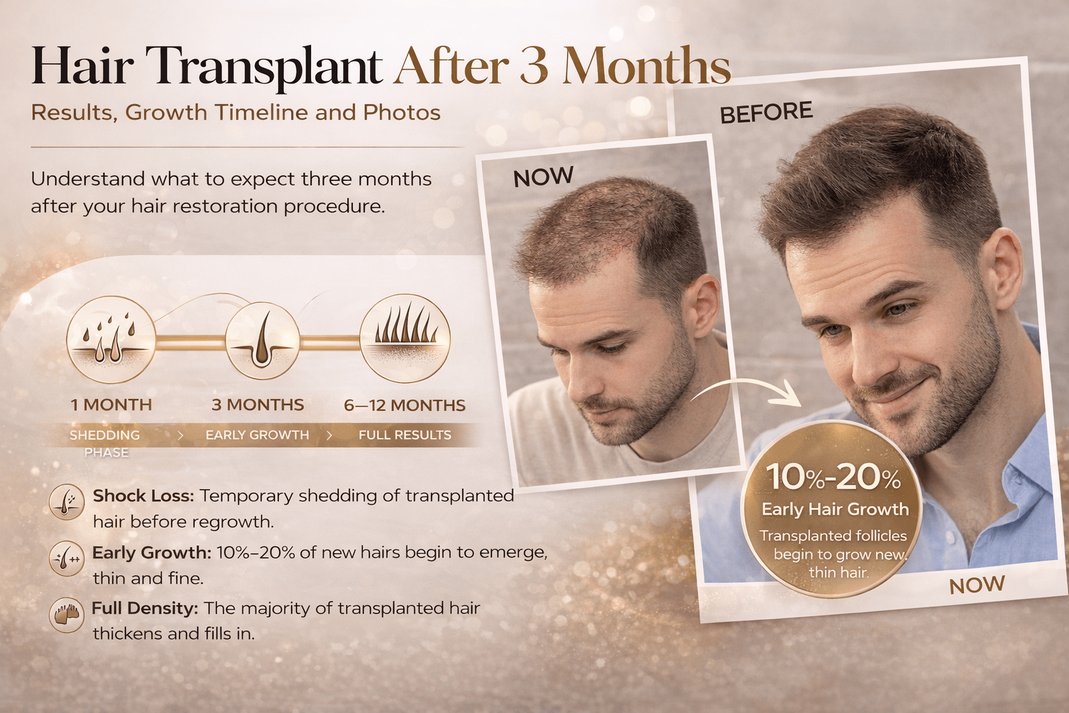 Hair transplant progress at three months